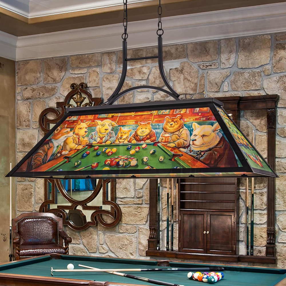 Rustic Tiffany Pool Table Light Vintage Funny Animal Playing Billiard Lights