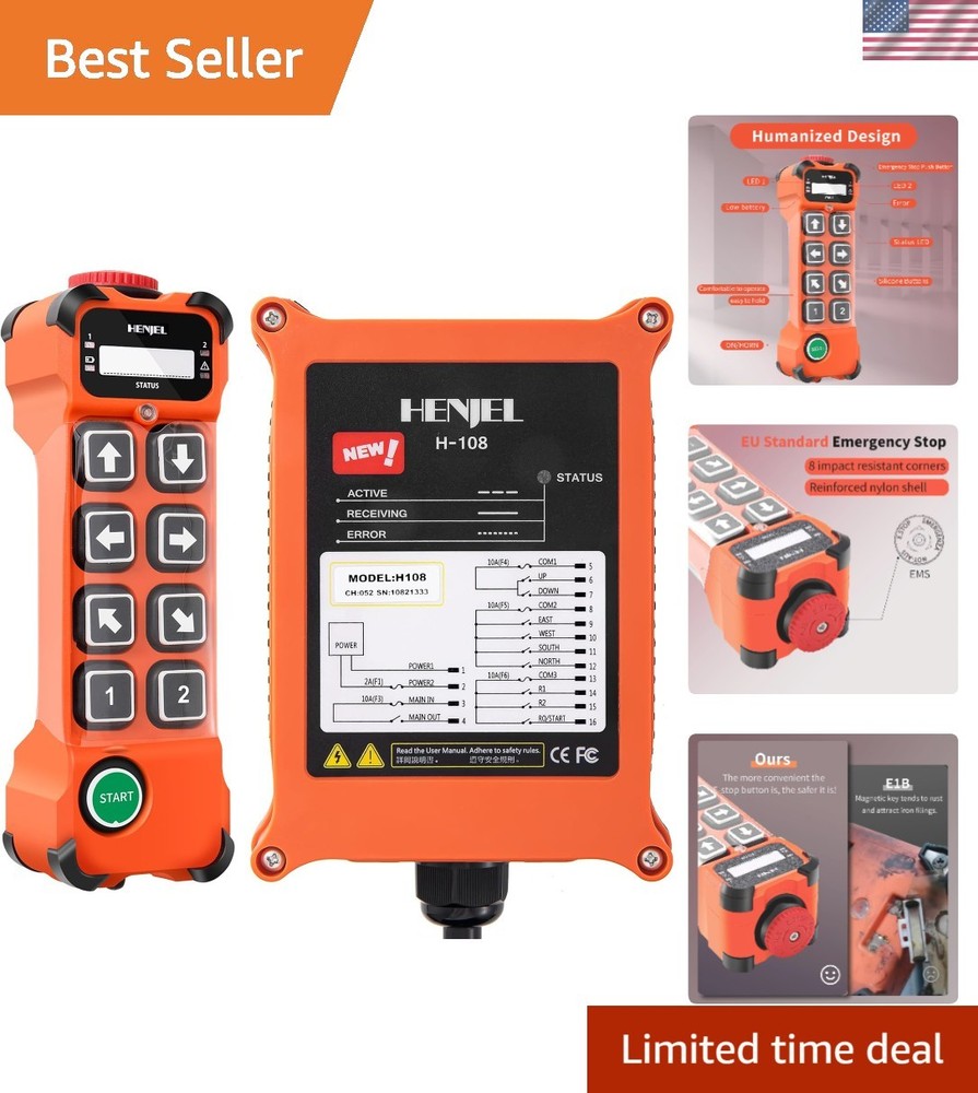 8 Channel Wireless Crane Transmitter with E-Stop &  Waterproof Receiver