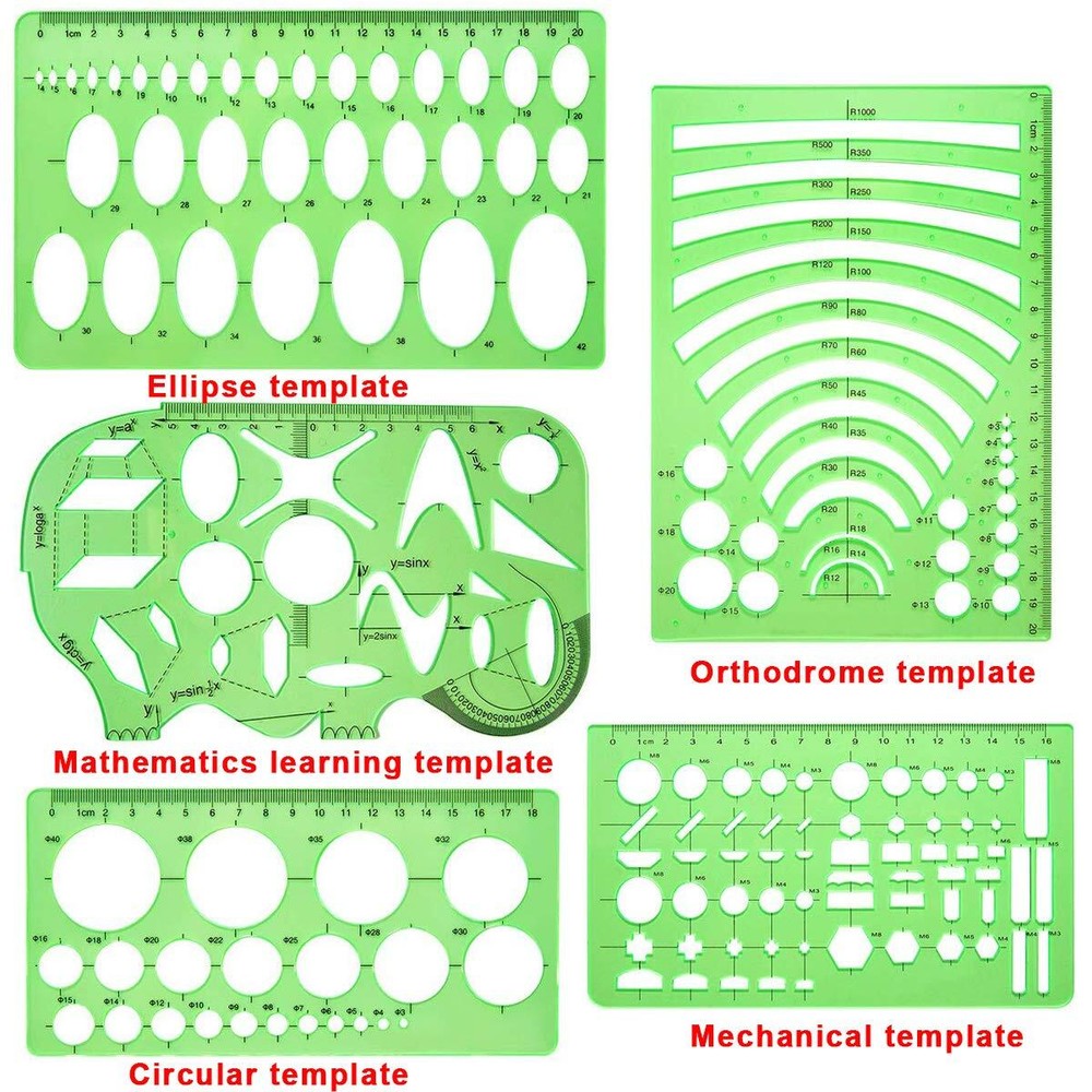 11 Pcs Geometric Drawing Templates Drafting Measuring Tools for Architecture