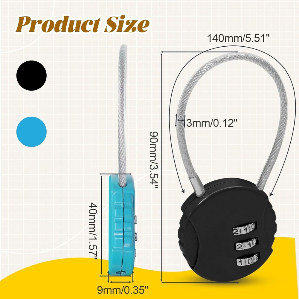 2 Pack 3 Digit Combination Lock - Outdoor Waterproof Padlock - Mini Combination