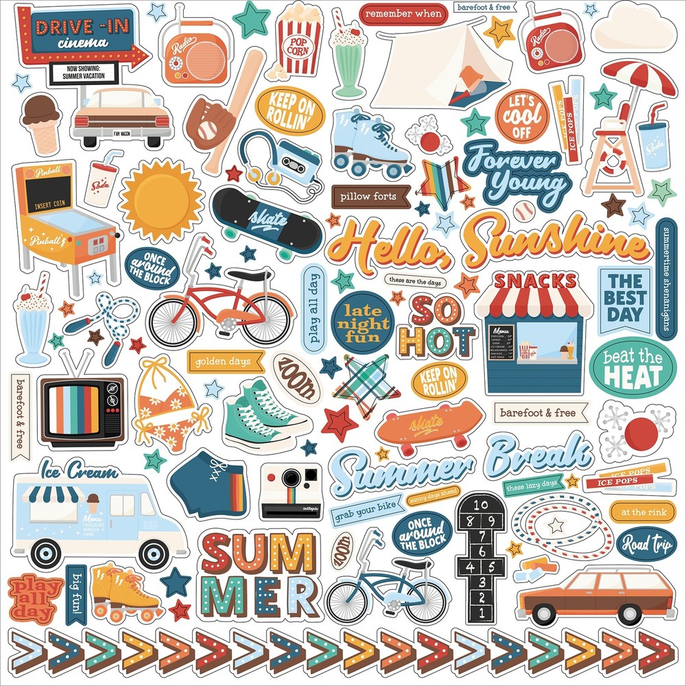 Summer Break Cardstock Stickers 12"X12"-Elements