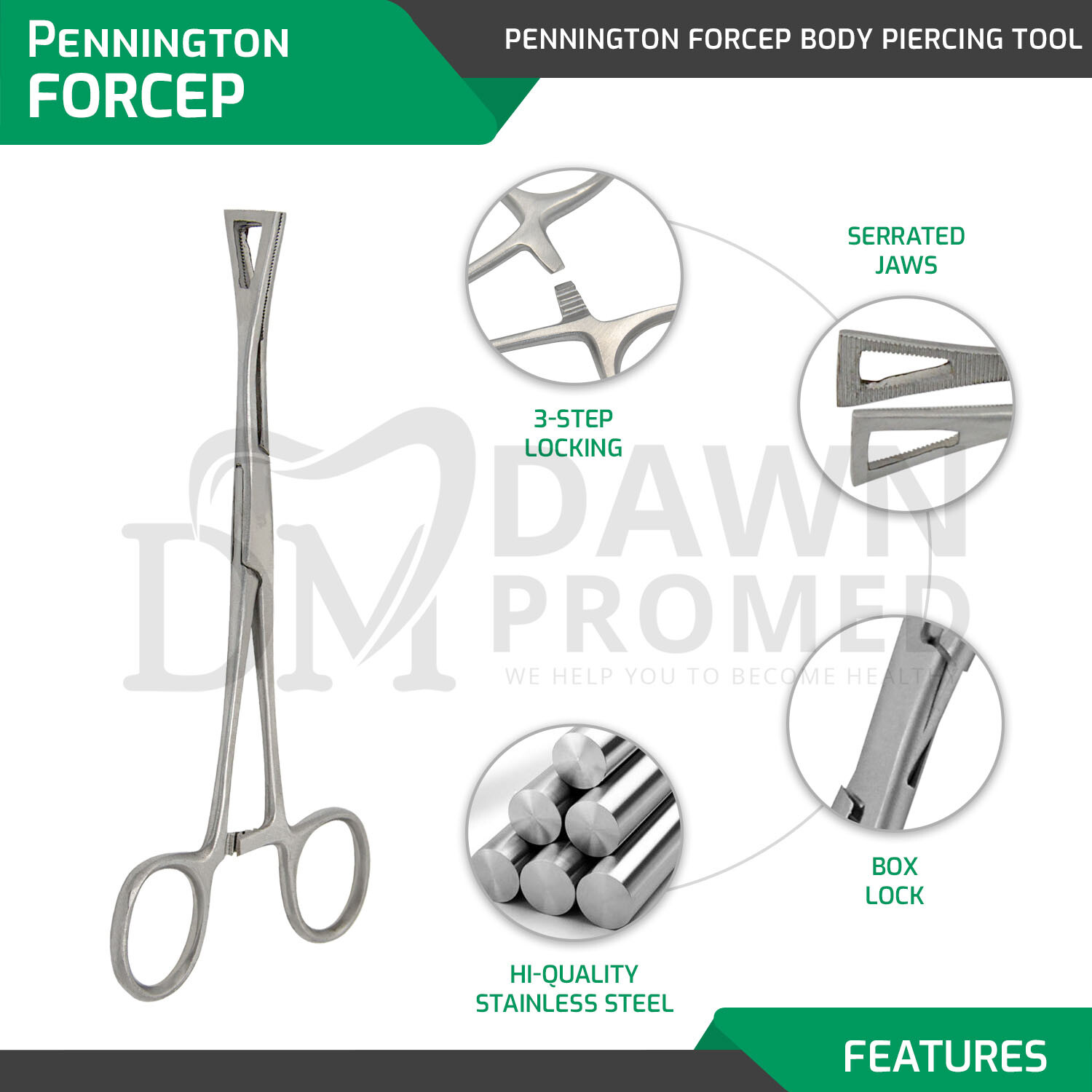 7 Body Piercing Instruments Kit Tools Penington Sponge Forceps, Skin Jewelry set