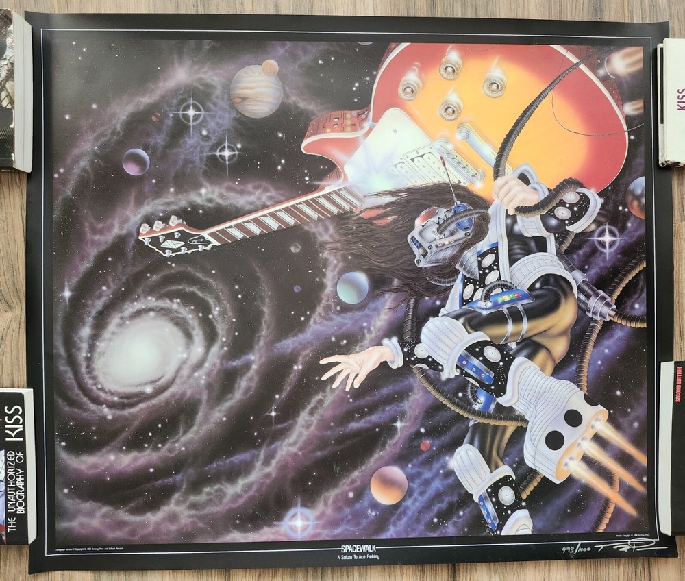 KISS RARE Signed Serial Number Ace Frehley Spacewalk Tribute Album 26x22 Poster