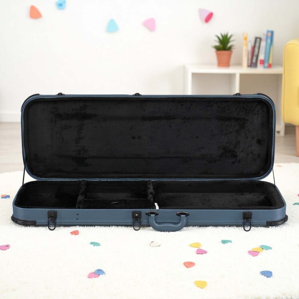 Electric Guitar Hardshell Case Fits ST Style - Round-Edge Lockable Padded Blue