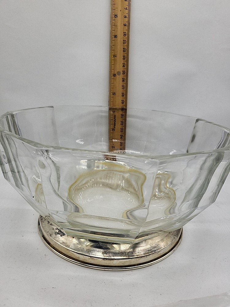 Vintage Italy Fine Crystal Silver Plate Serving Bowl & Utensils Original Packing