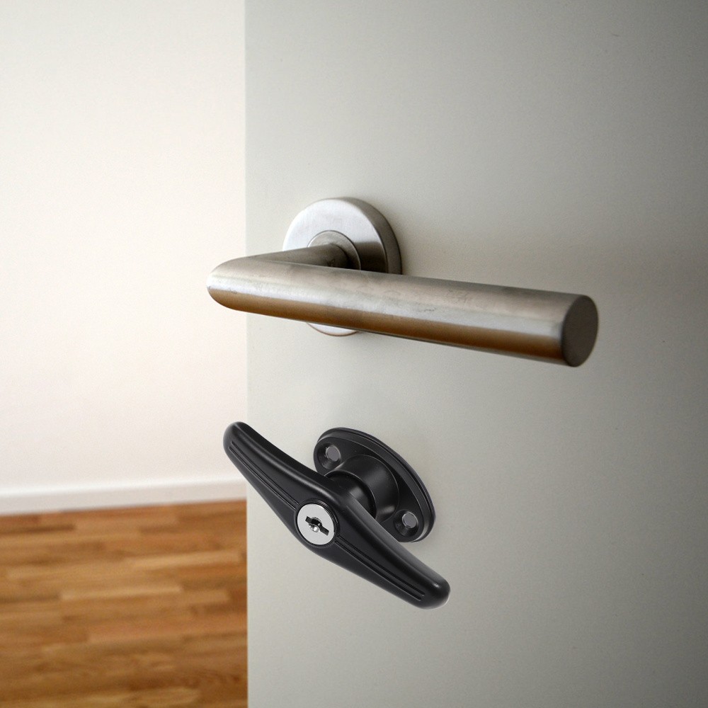 Door Handle With Lock T-shaped Lockable Garage Replacement Black