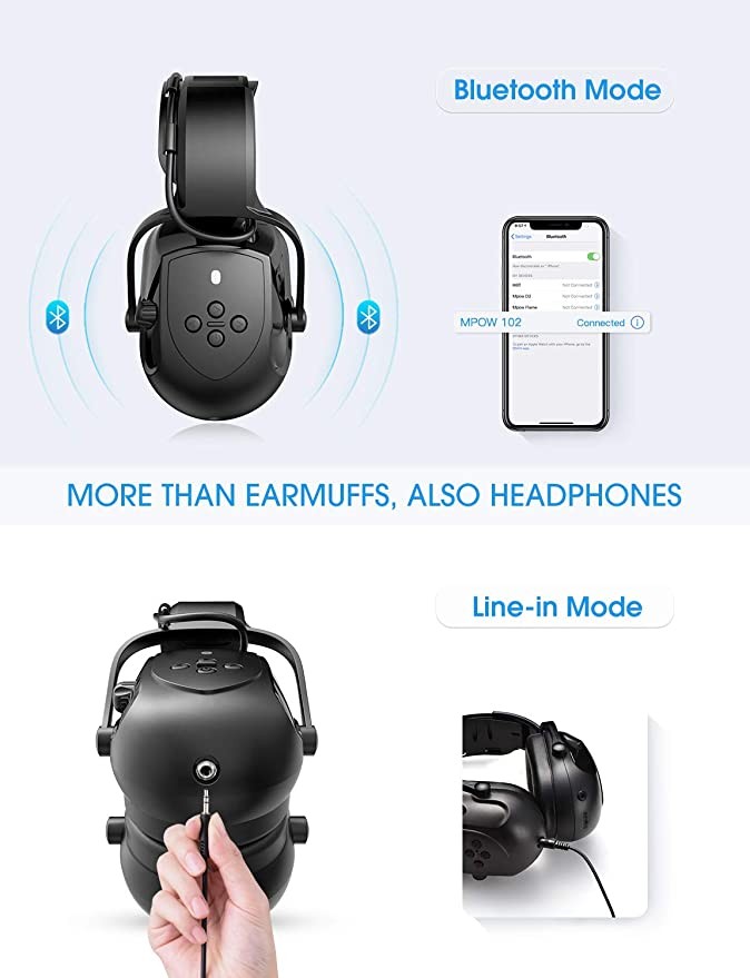 MPOW Ear Defender Noise Cancelling Safety Ear Muffs Protect Bluetooth Headphones