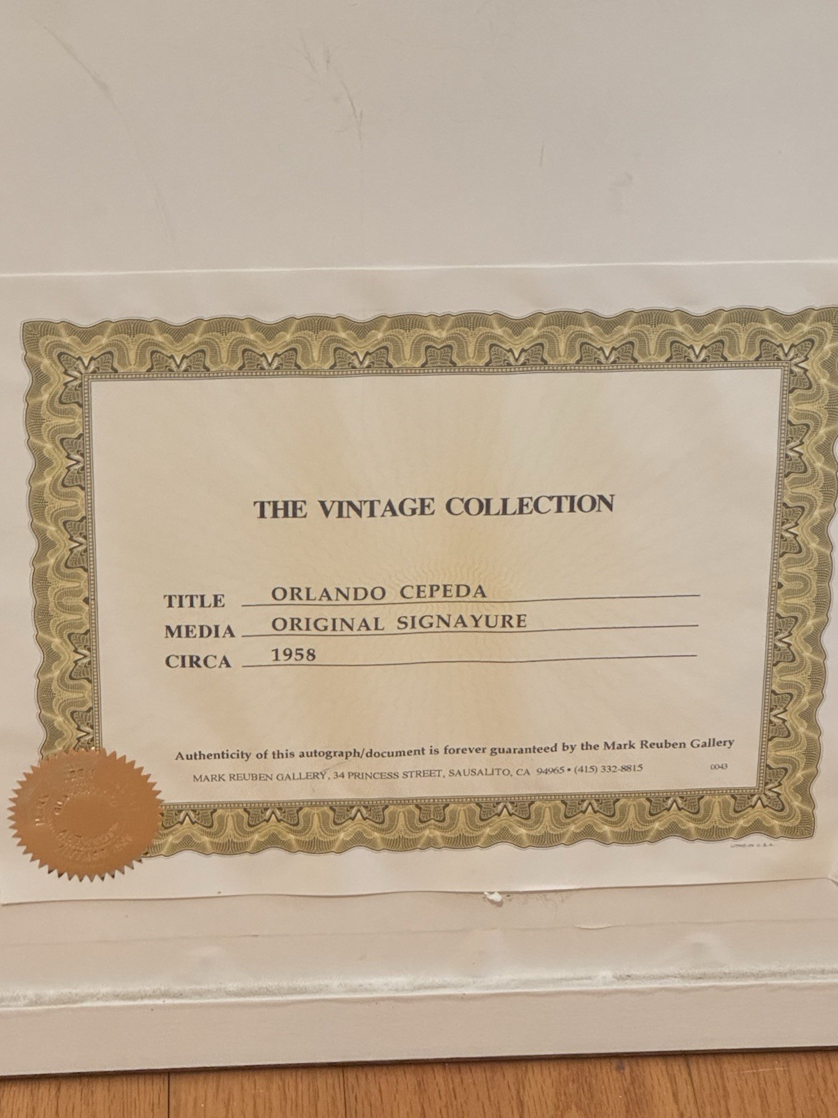 Orlando Cepeda Personally Owned 1958 SF Giants Photo Autographed Framed Display