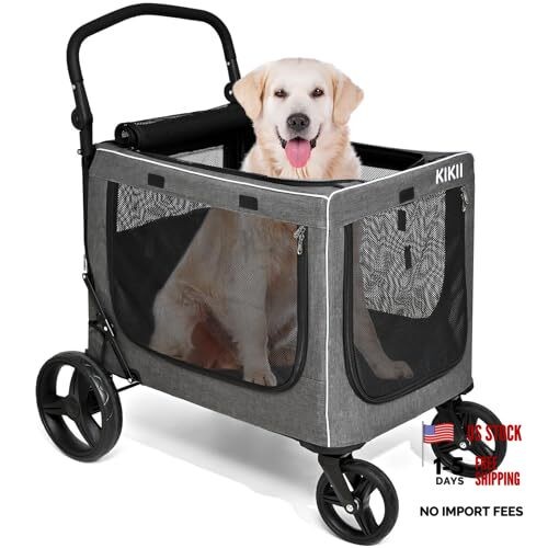 Extra Large Dog Stroller for Large & Medium Dogs, Adjustable Without tray Grey