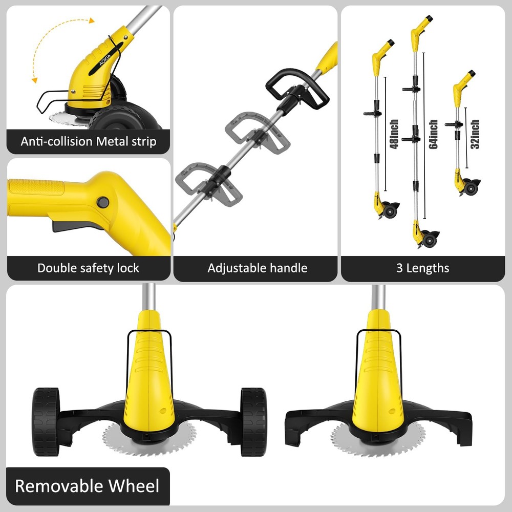 Electric Weed Wacker Cordless： String Trimmer with Roller 2Types Blades - 2.0...