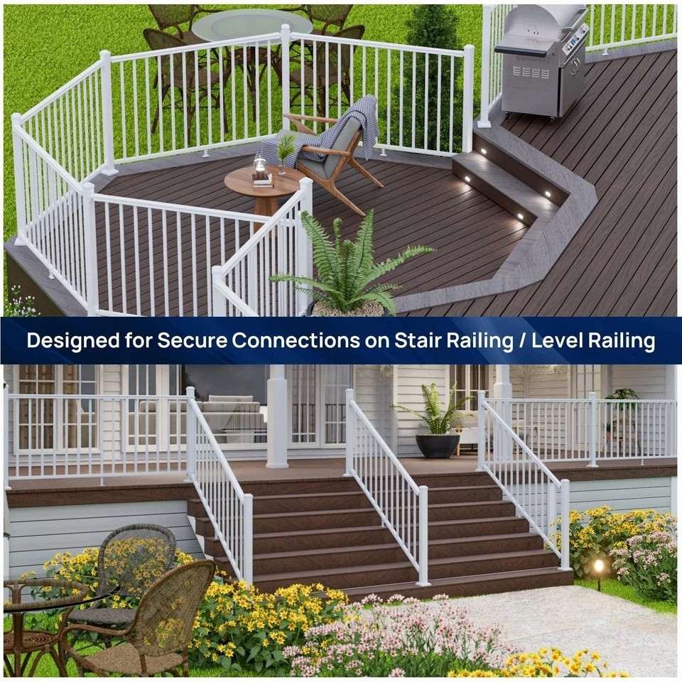 4 Pack Aluminum Deck Railing Bracket Connector, Adjustable Railing Bracket, W...