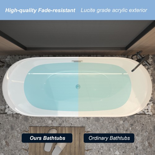 59 inch Acrylic Durable Deep Bathtub Glossy White Finish Freestanding Bathtub