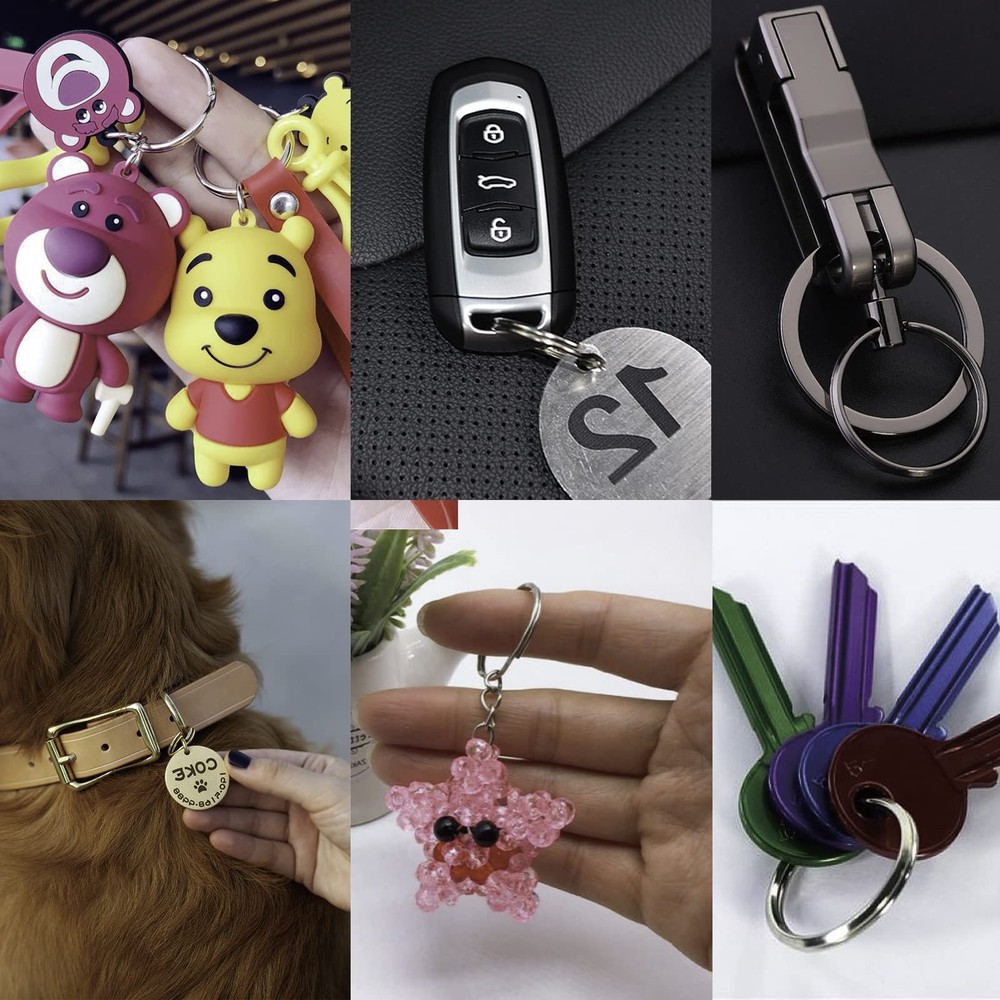 40 Pack Silver Key Ring Keychain Assorted in 4 Sizes Metal Round Split Key Chain