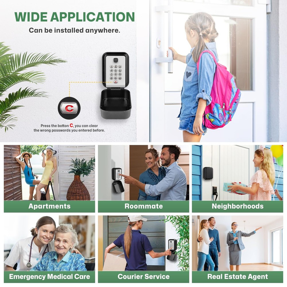 Waterproof Key Lock Box Wall Mount 12Digit Keypad Code Storage Safe Garage