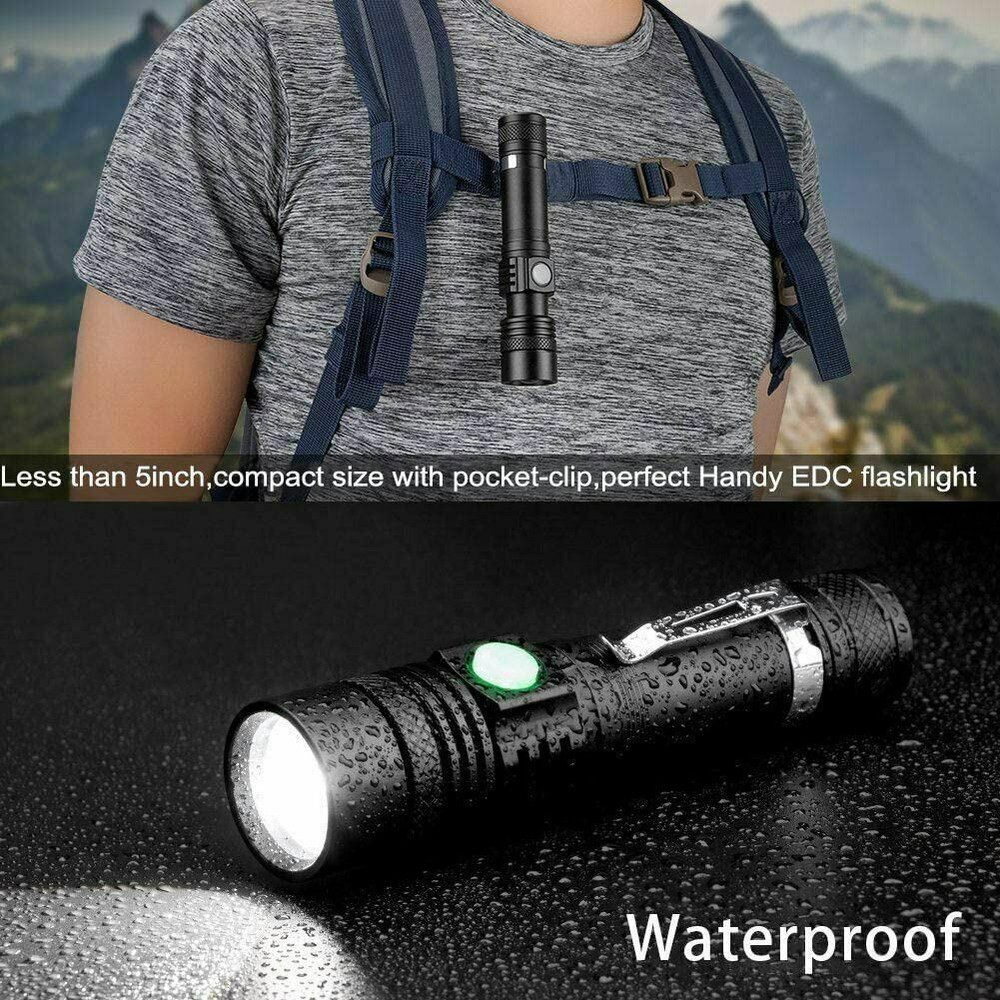 Tactical Flashlight Rechargeable Super Bright Zoomable LED USB C IP65 2 Pack