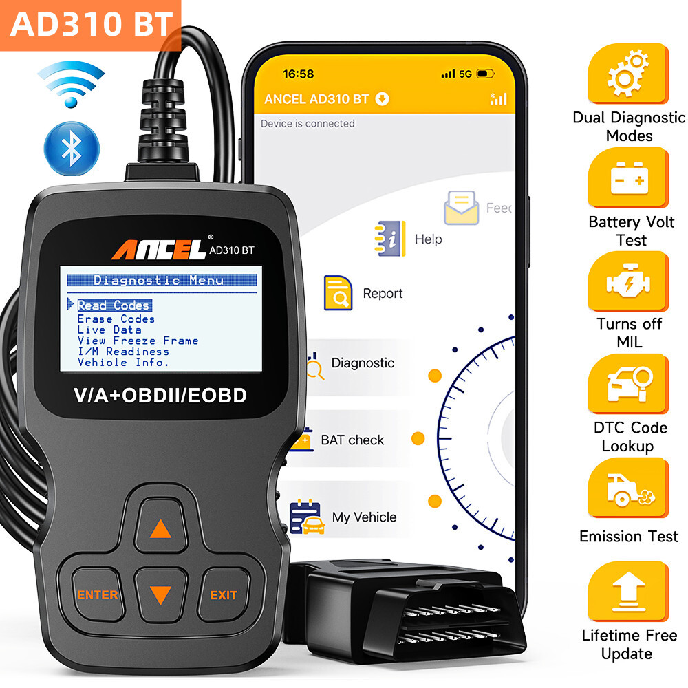 ANCEL AD310 BT OBD2 Scanner Bluetooth Code Reader Engine Check for iOS & Android
