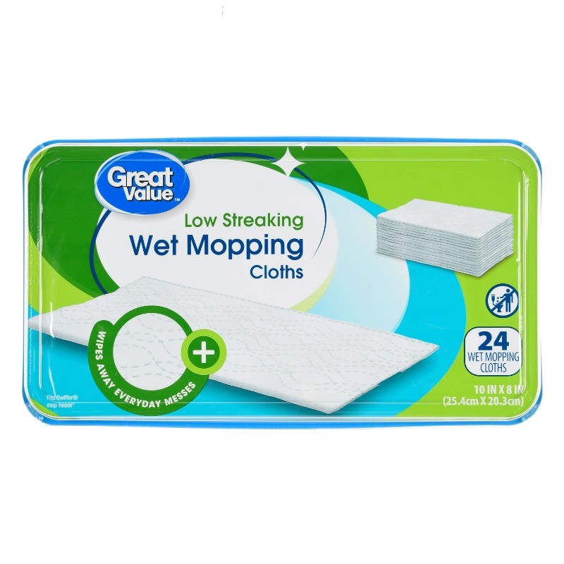 Great Value Low Streaking Wet Mopping Cloths, 24 Count