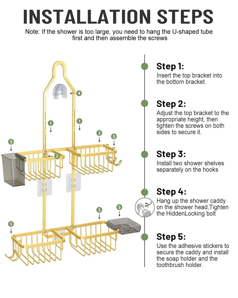 Adjustable Shower Caddy Hanging for Handheld Showerheads - Never Rust Shower ...