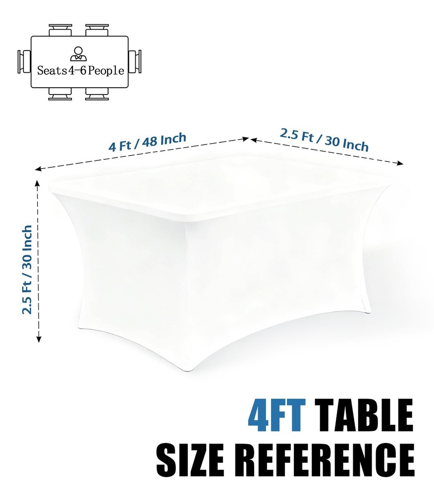 4FT White Table Cloth - 1 Pack, Fitted Stretch Rectangle Spandex Tablecloth, ...