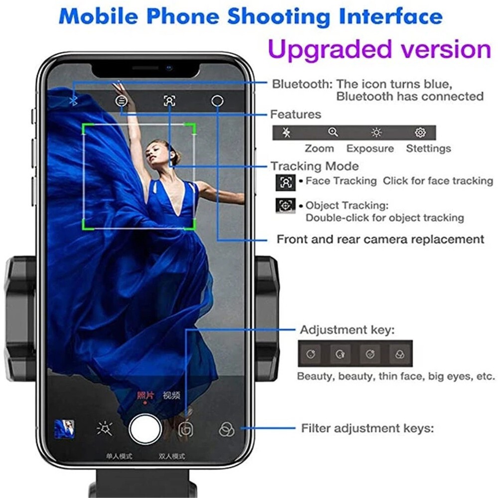 Portable Mobile Phone Gimbal Stabilizer 360° Rotatable Auto Tracking Holder