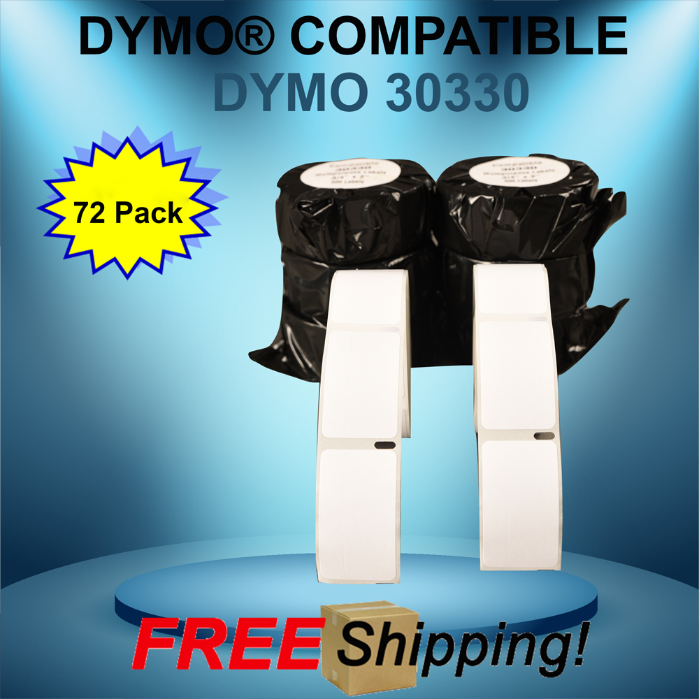 72 Rolls Dymo® Endicia® Compatible 30330 White Rectangular Labels Multipurpose
