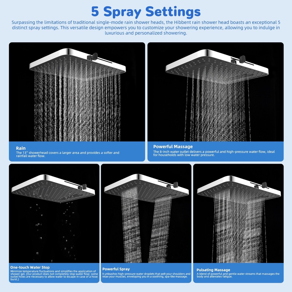 13 Inch Rainfall Shower Head with Handheld Spray Combo High Pressure Adjustable