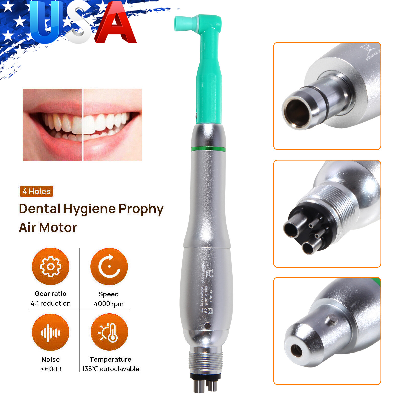 360° Swivel Dental Hygiene Prophy Handpiece Air Motor 4 Holes 4:1 Nose cone