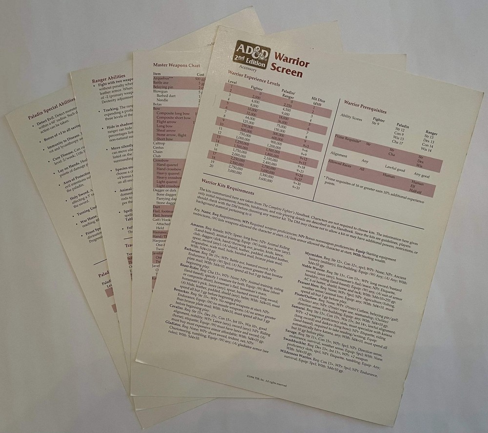 Fighter's Screen 9457 Advanced Dungeons & Dragons 2e