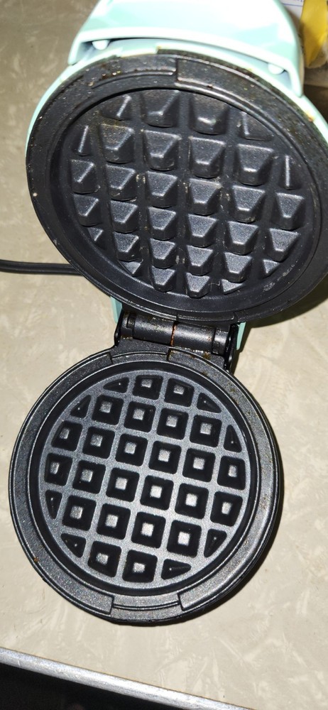 Dash Mini Waffle Maker Light Blue 4 inch Cooking Surface Cute Breakfast With Box