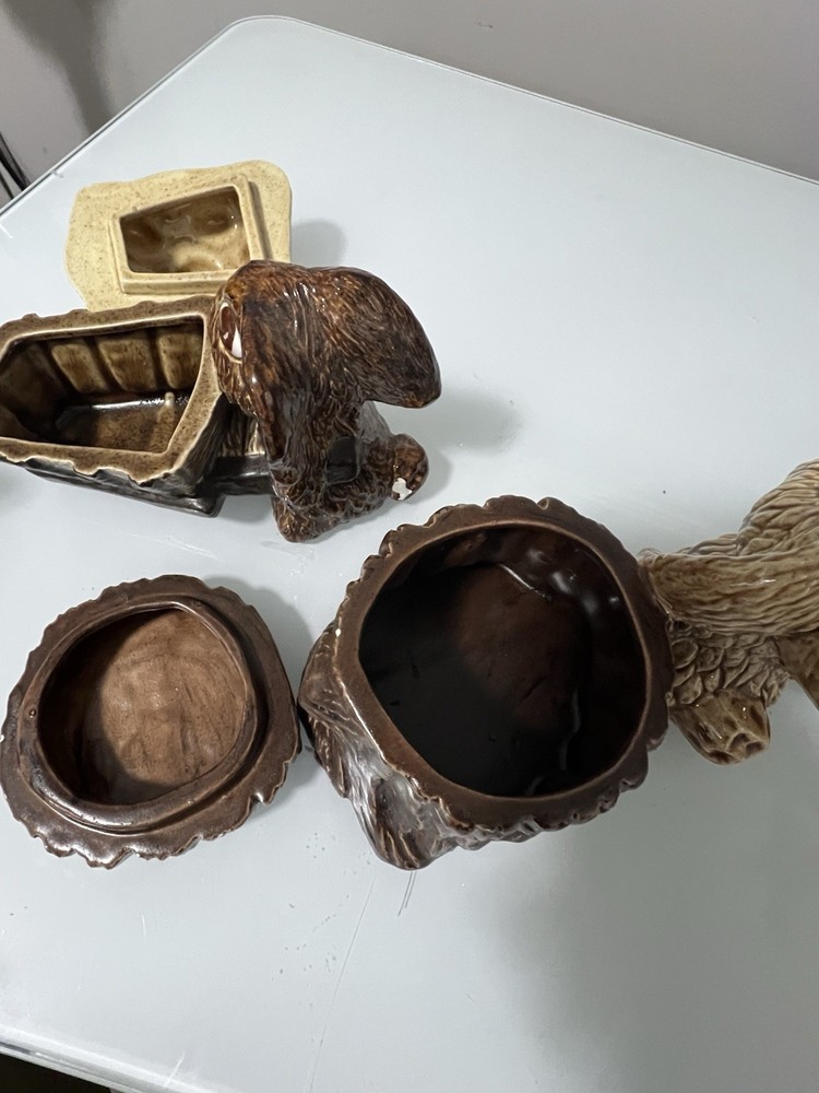 3 Vtg Ceramic Easter Bunny Candy Dishes And Basket