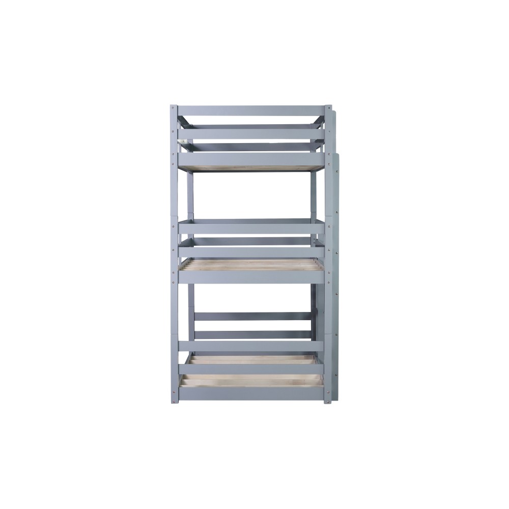 Triple Twin Bunk Bed w/ 2 Ladders, Guardrails, Detachable Grey Frame