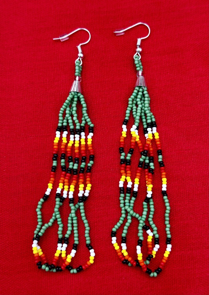 Handmade beaded long Green hook earrings