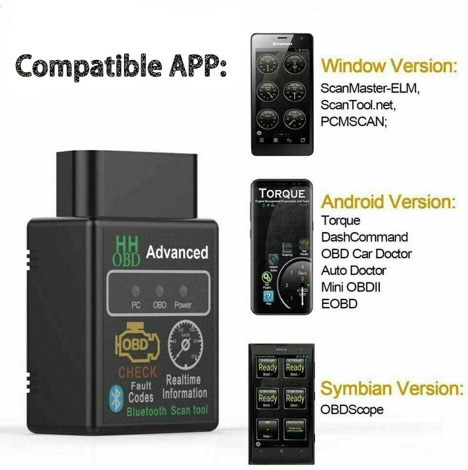 Bluetooth OBD2 OBDII car diagnostic code reader scanner tool for iOS, Android PC