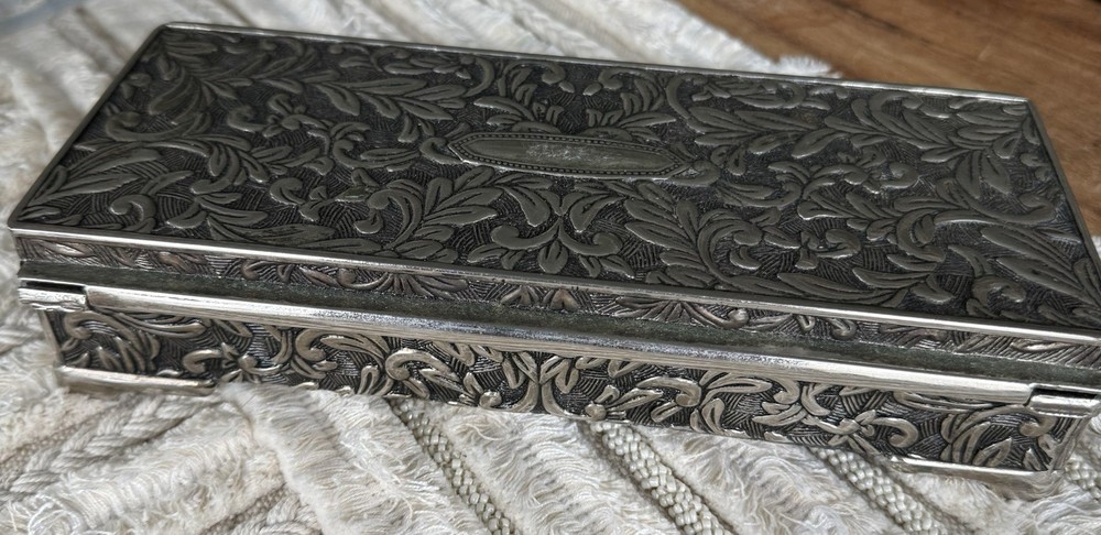Vintage Godinger Silver Plate Jewelry Box - Floral & Scroll Pattern