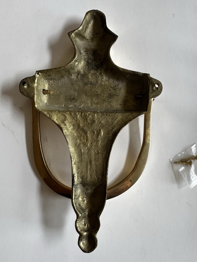 Vintage Solid Brass Entry Door Knocker Engravable ? 8.5” x 5” Classic Shield