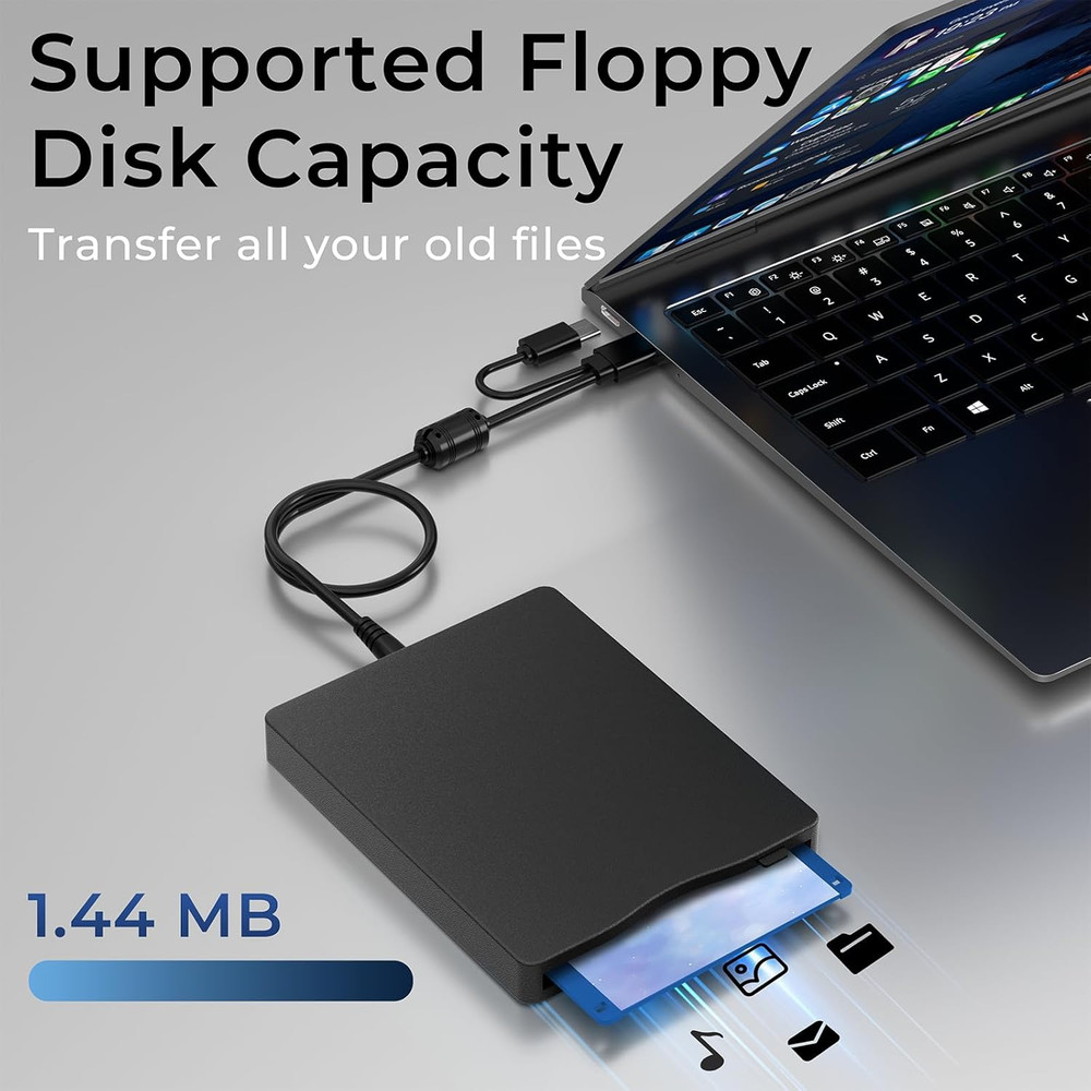USB Floppy Drive, External 3.5" USB & Type-C Floppy Disk Reader, External Floppy
