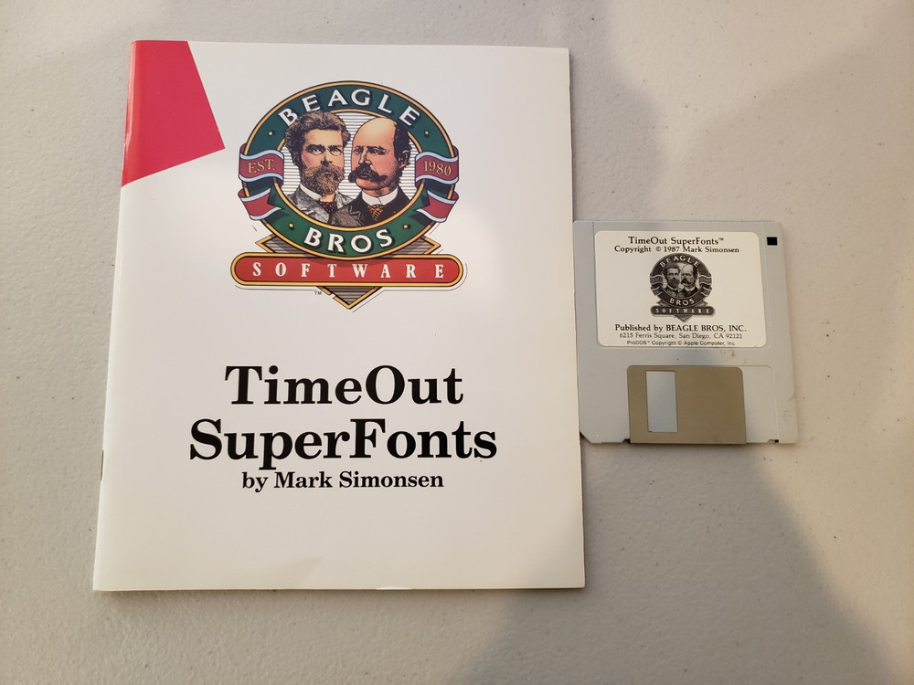 Beagle Bros Software TimeOut SuperFonts for Apple IIgs includes manual and disk