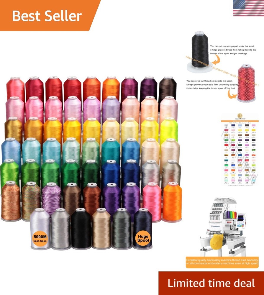 Versatile 5000M Polyester Embroidery Thread - 60 Assorted Colors & Accessories