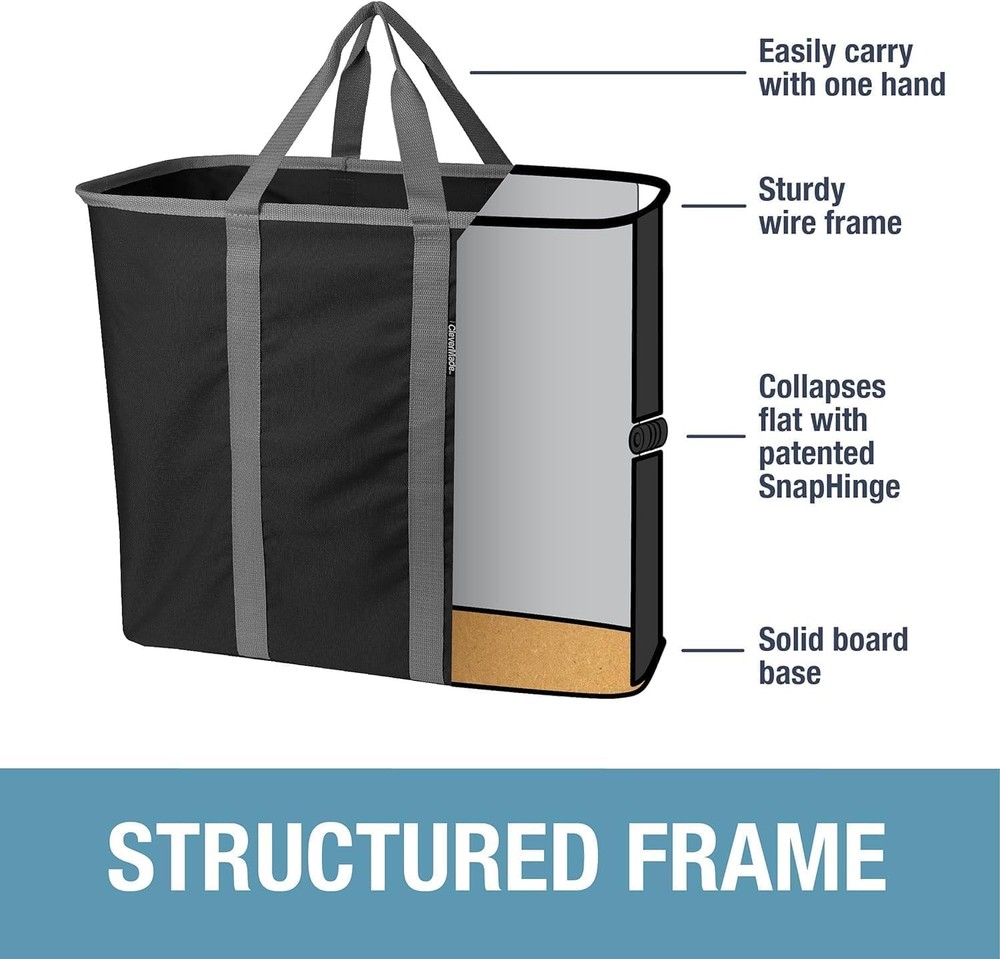 CleverMade Collapsible Laundry Caddy – Foldable 2 Pack, Black Gray