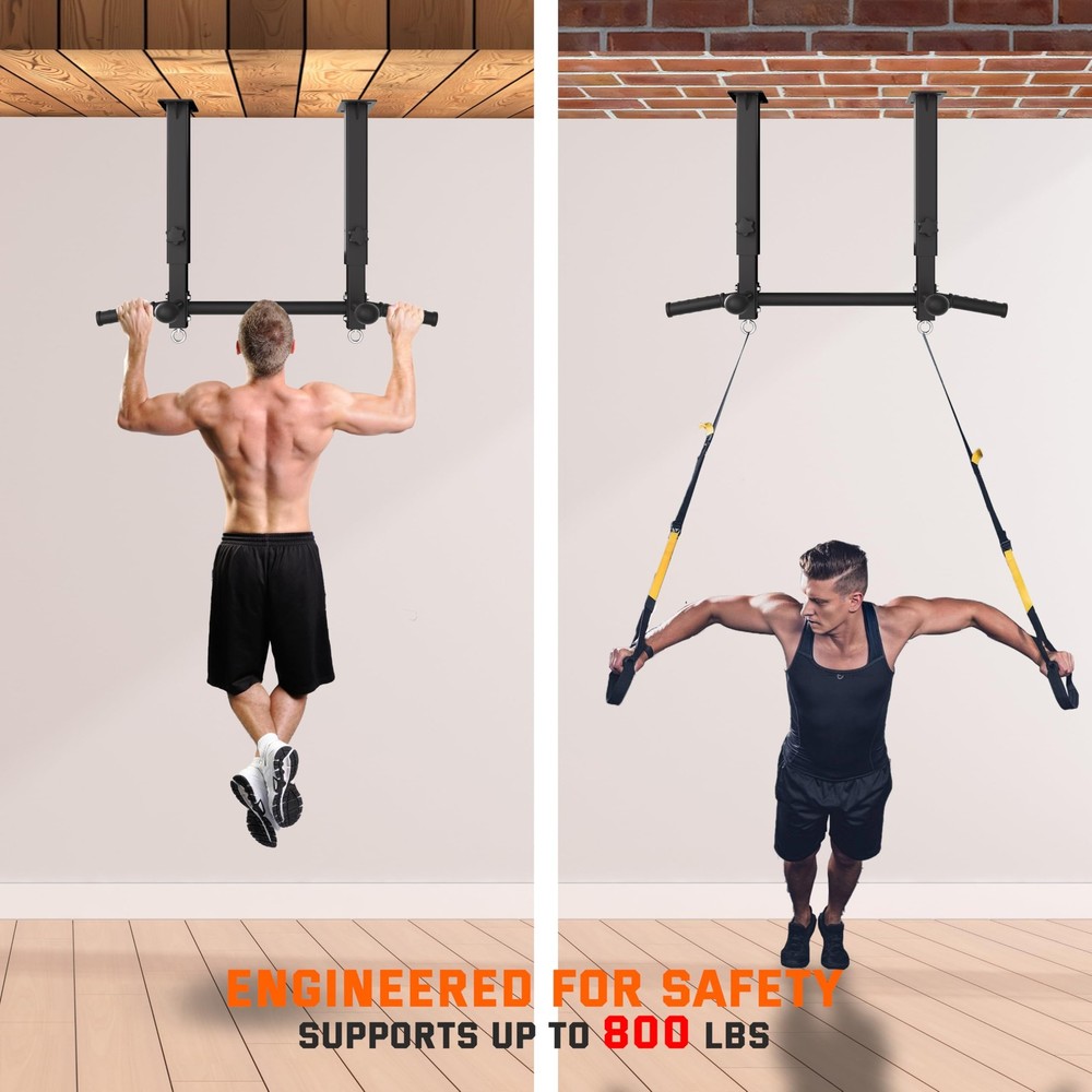 Ceiling Mount Pull Up Bar for Garage/Basement/Rafter - Heavy Duty 800LBS Adju...