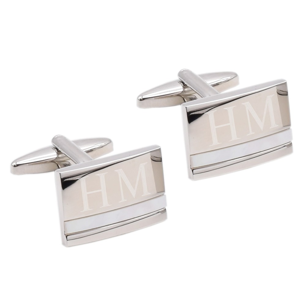 Personalised with up to 3 Initials Rectangular M-O-P Strip Cufflinks In Gift Box