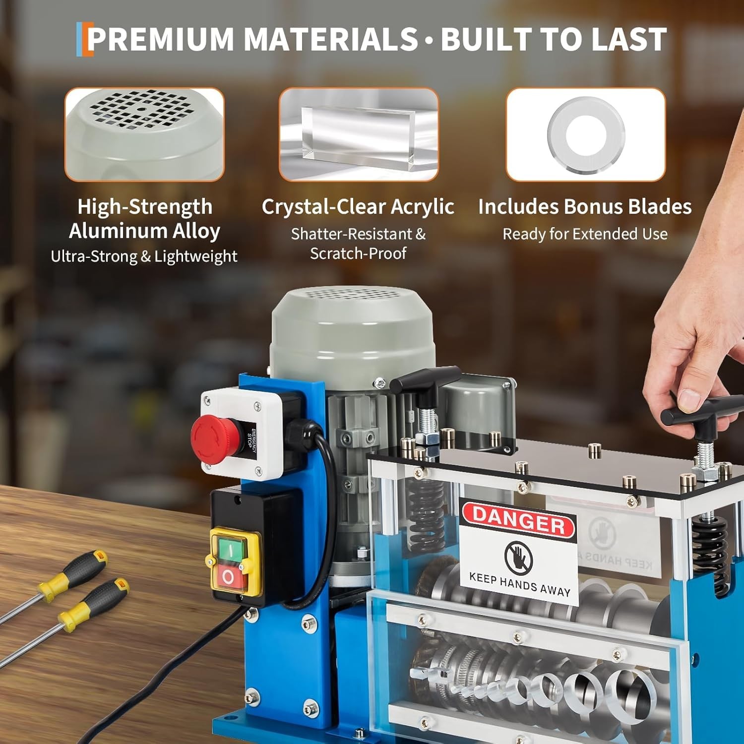 370W Electric Wire Stripping Machine Portable 0.06"-1.5" Scrap Cable Stripper