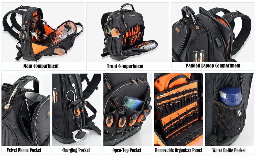 77-Pockets Tool backpack, Tool backpack for men, HVAC tool bag backpack