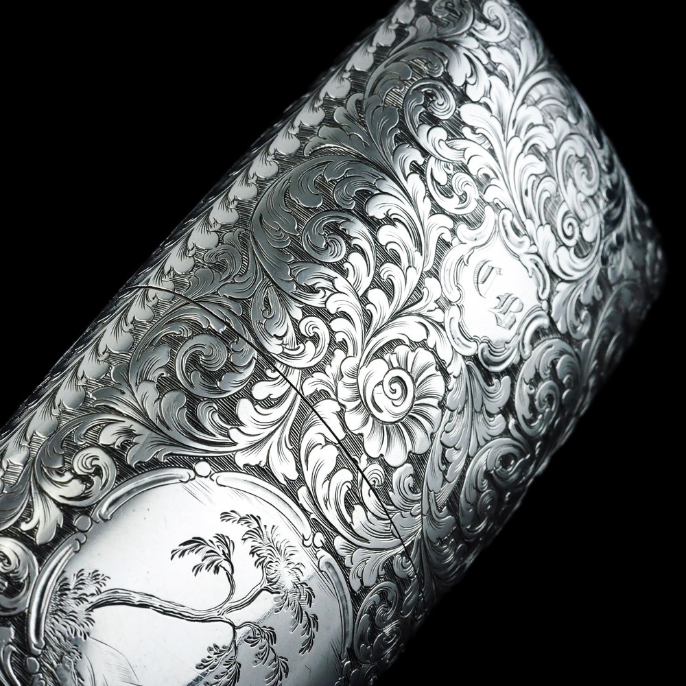 Antique Victorian Silver Cigar/Cheroot Case Profusely Engraved - Nathaniel Mills