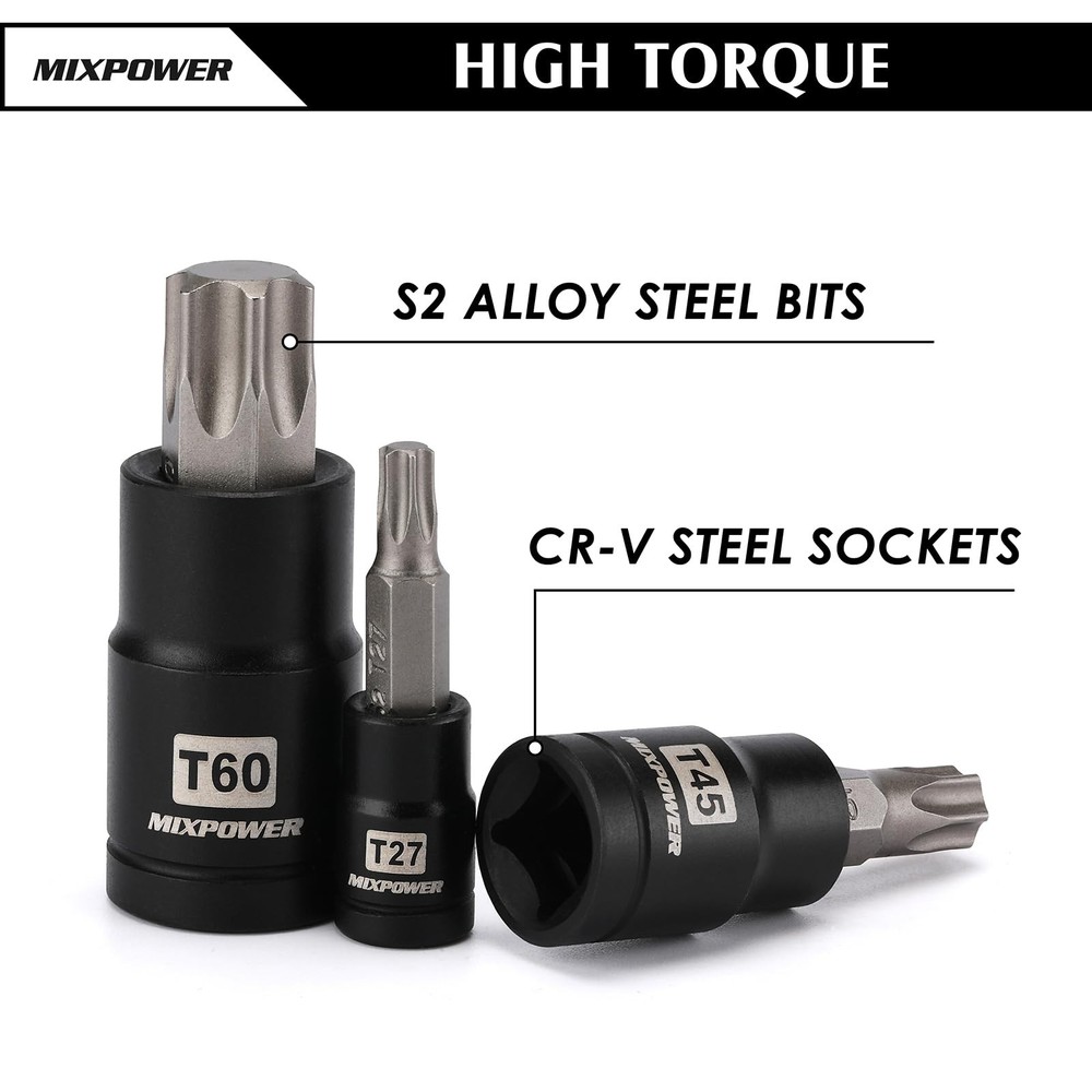 MIXPOWER 32PCS Torx Bit Socket Set, 14 Star Bits T8-T70,E4-E24(32PCS)