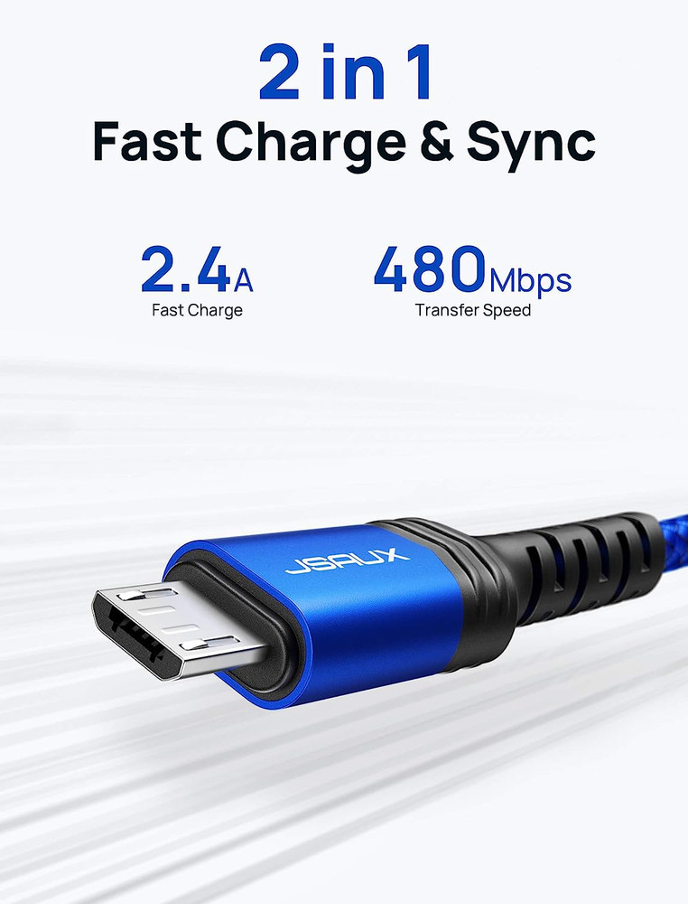 JSAUX Micro USB Cable for Android, (2-Pack 3.3FT+6.6FT) Micro USB Android Charge