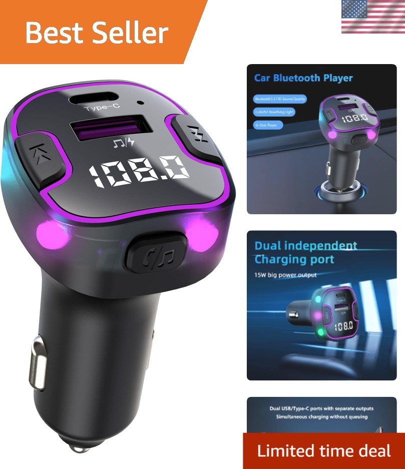 Multi-Functional Bluetooth FM Transmitter with Fast Charging & Ambient Lighting