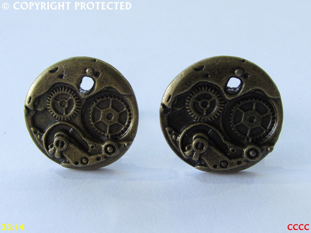 steampunk cufflinks bronze coloured clockwork mechanical gearwheels cogs #CL3