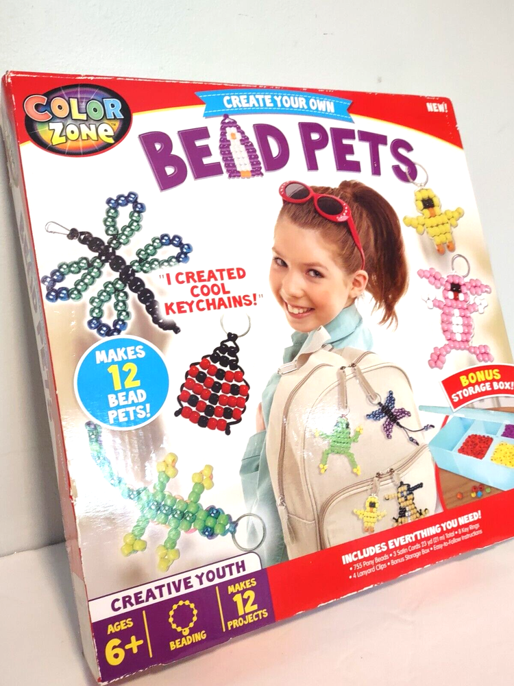 Color Zone BEAD PETS Kit - Makes 12 Projects w/ Storage Box - Unopened