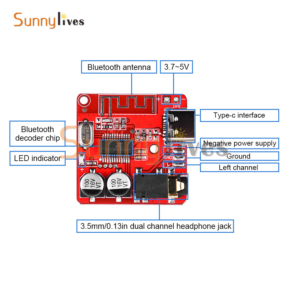 DC 3.7-5V Mini Bluetooth 5.1 Audio Receiver MP3 Decoder Amplifier Circuit Board